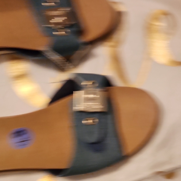 Dr. Scholl's Denim Blue Slide Sandals with Gold Hardware - Women's - Picture 6 of 9